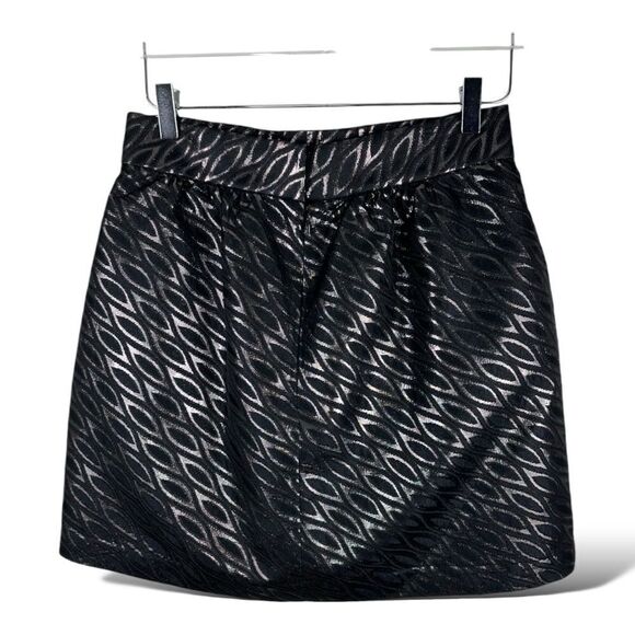 Tibi‎ Black Metallic Jacquard Full Mini Skirt Sz 8 Back Zip Evening Party - Picture 2 of 13